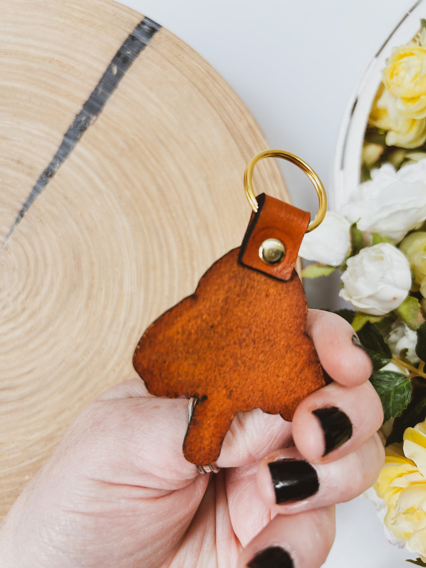 Coneflower Leather Keychain