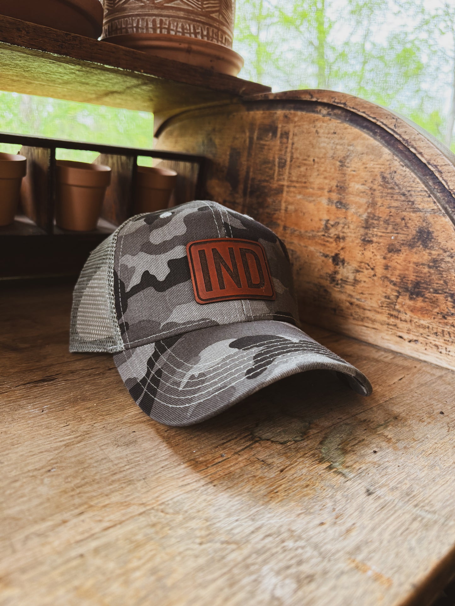 IND Patch on Gray Camo Baseball Hat