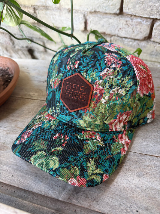 Custom Logo Hat on Blue Floral Print Hat
