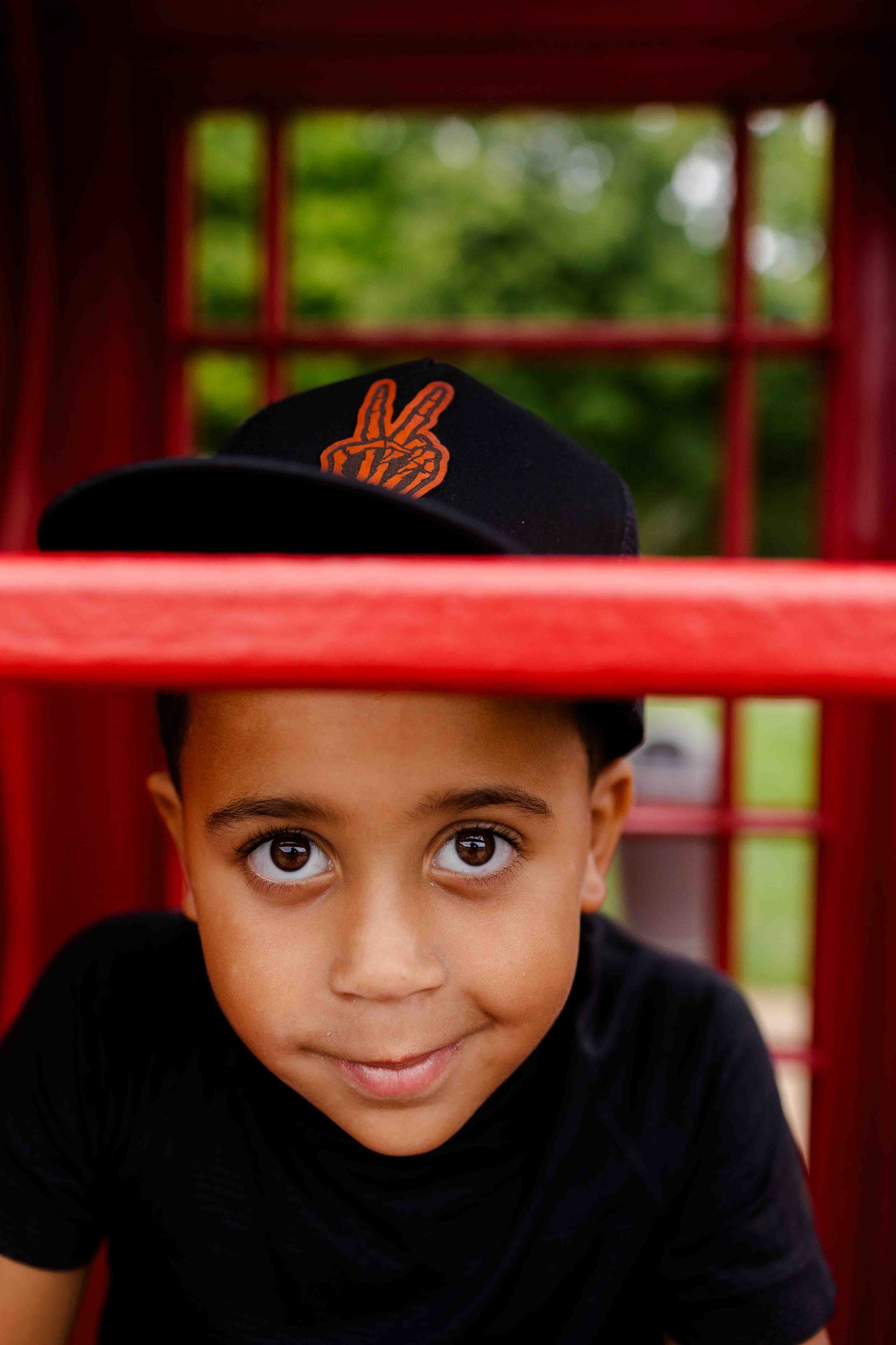 Kids Peace Skeleton Leather Patch Hat – Black Flatbill