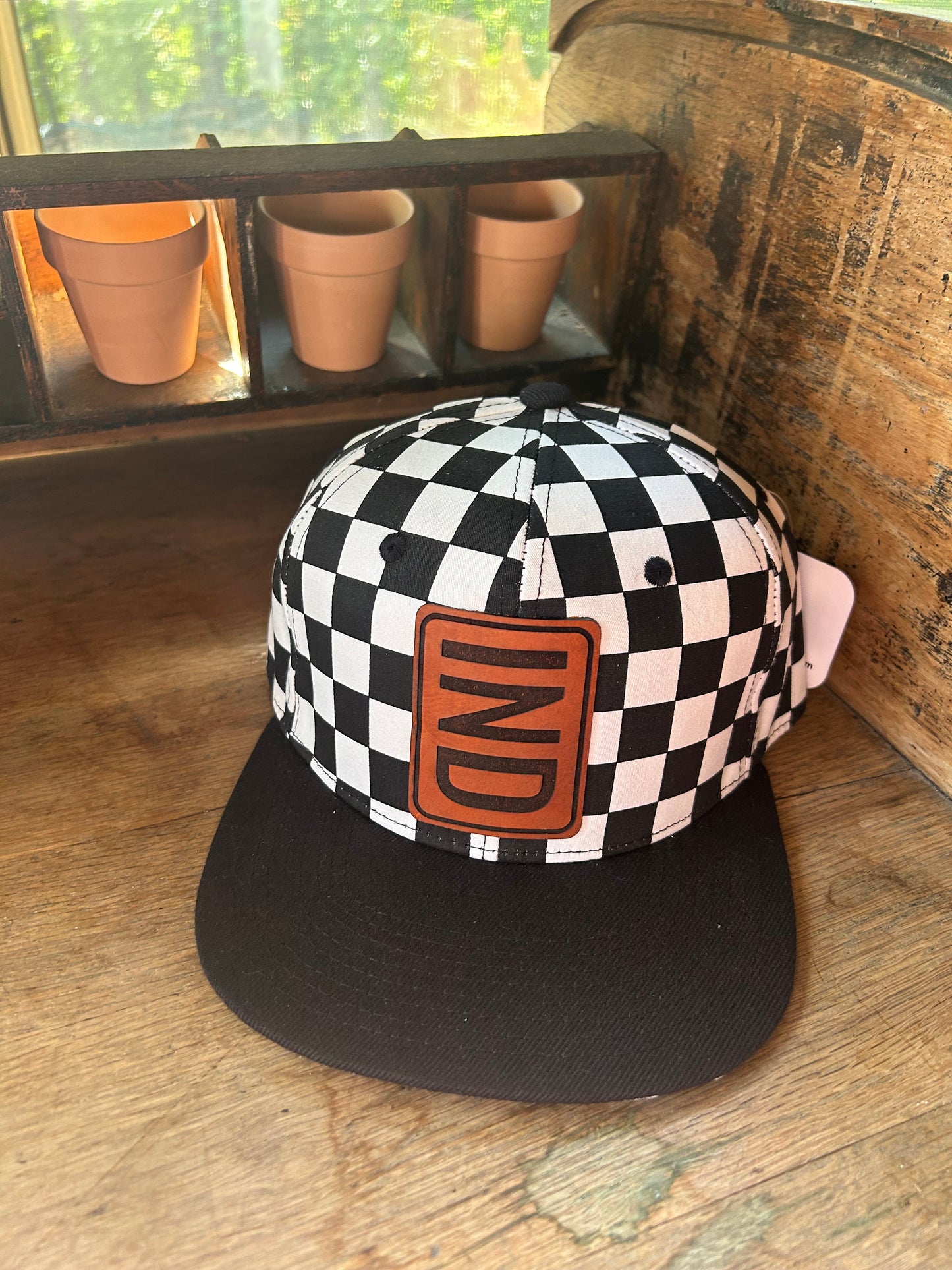 IND Checkered Leather Patch Hat