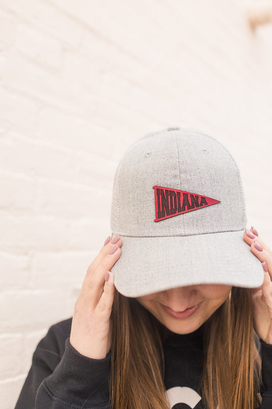Indiana Pennant Leather Patch Hat on Baseball Hat