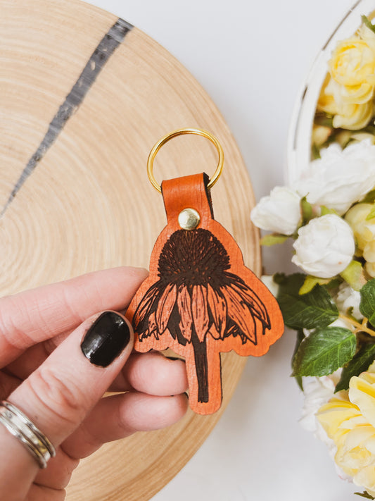 Coneflower Leather Keychain