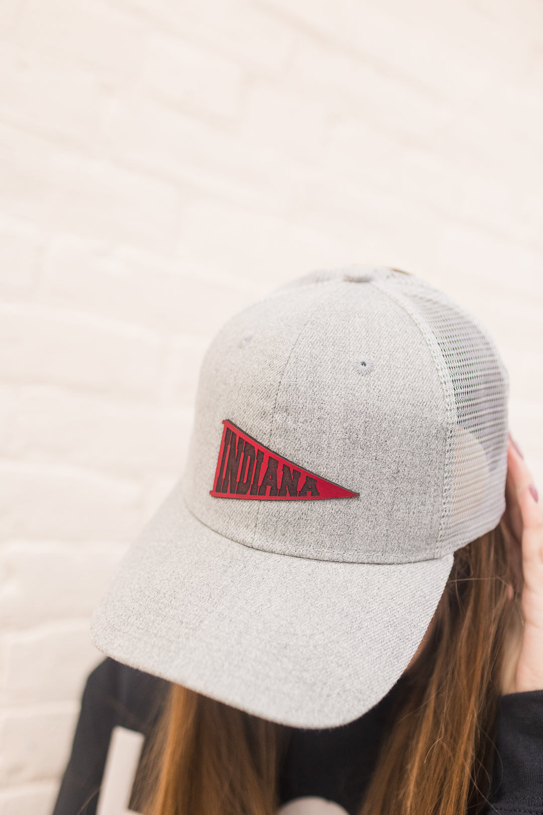 Indiana Pennant Leather Patch Hat on Baseball Hat