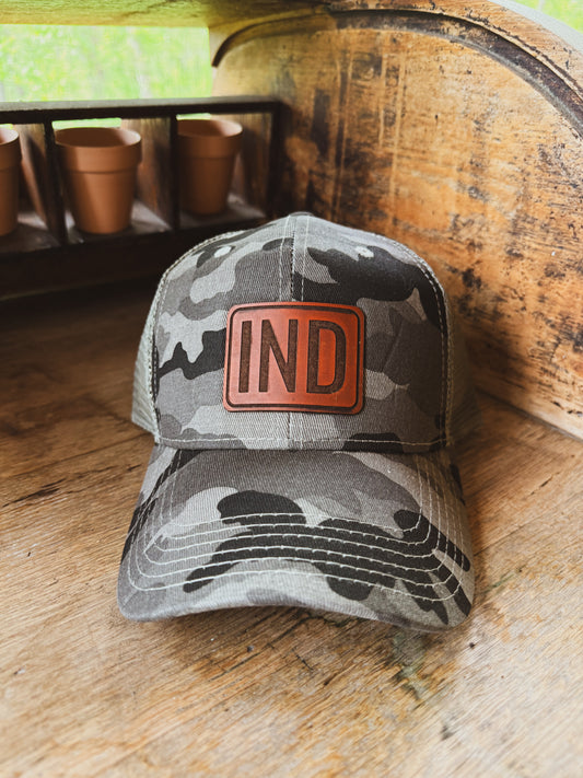 IND Patch on Gray Camo Baseball Hat