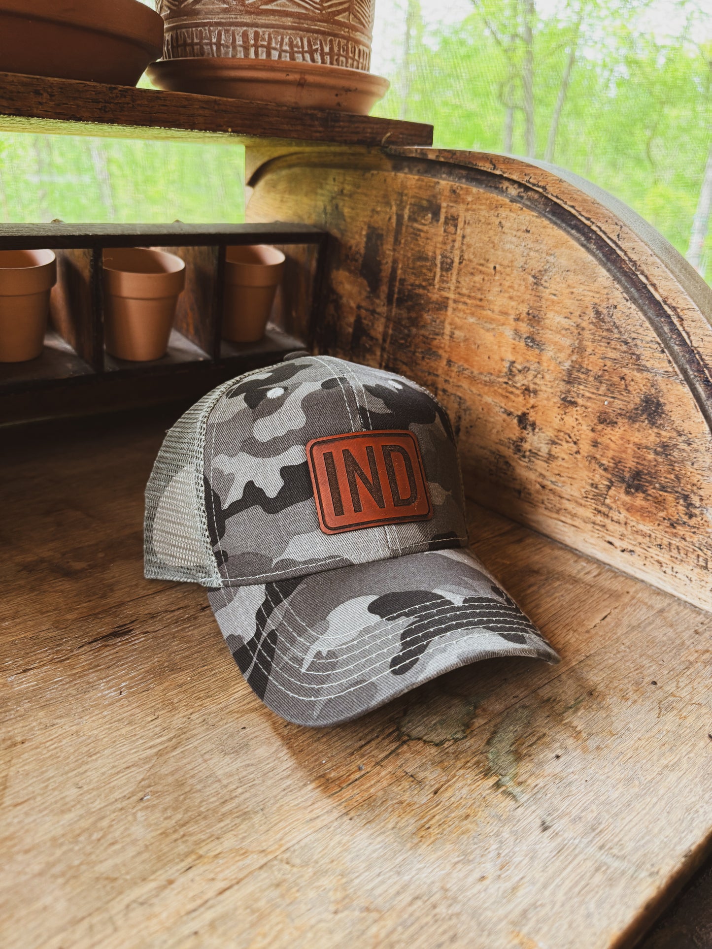 IND Patch on Gray Camo Baseball Hat