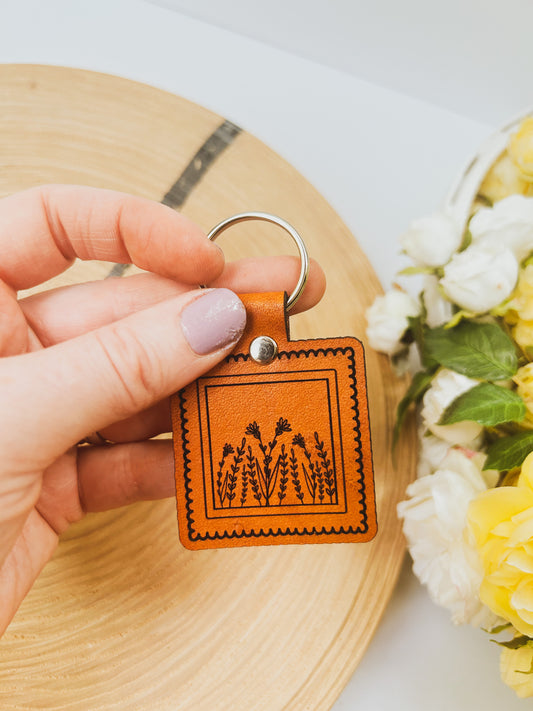 Wildflower Stamp Leather Keychain