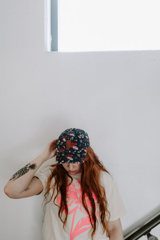 Indiana Patch Hat on Navy Floral Hat
