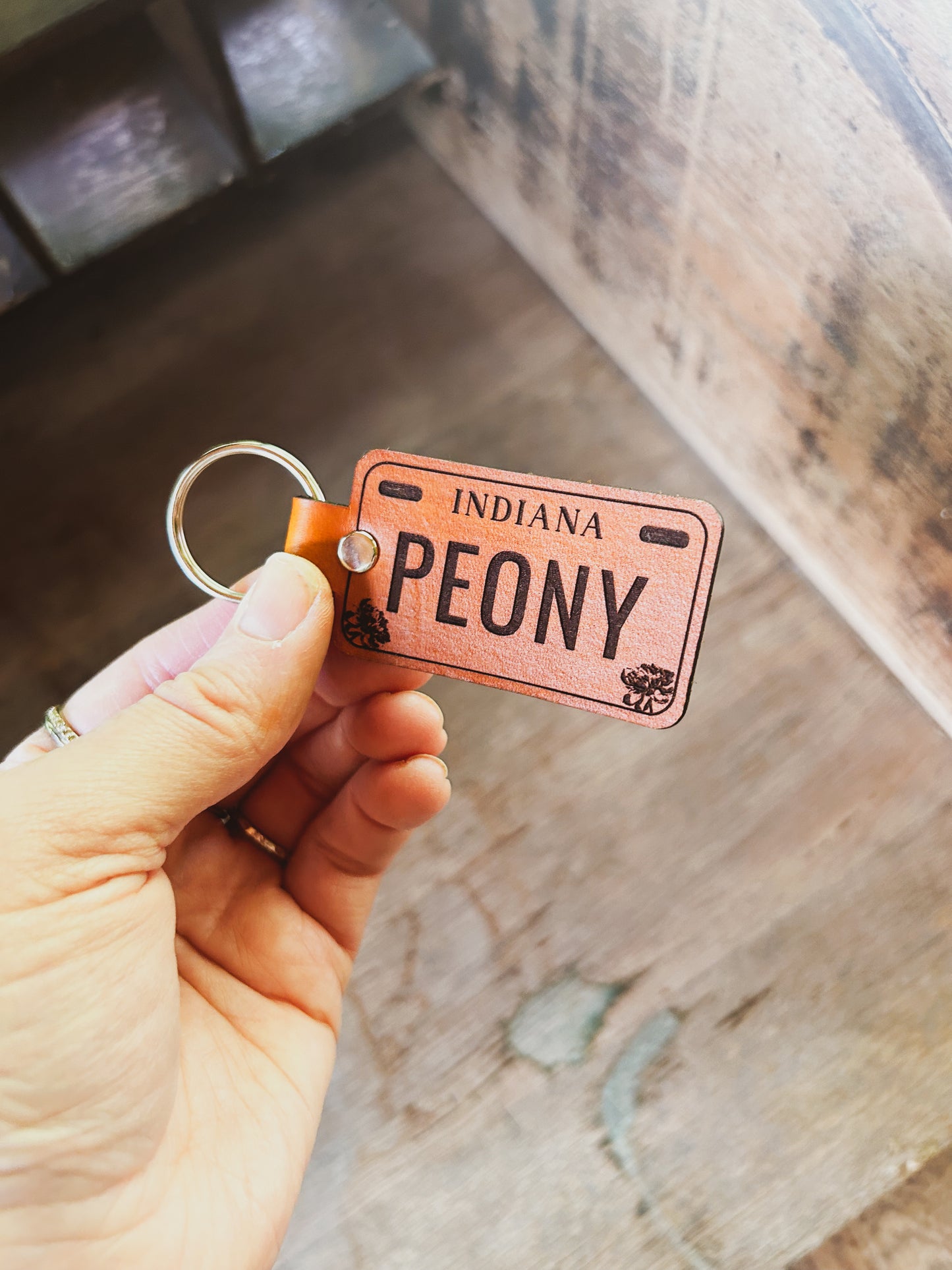 Indiana Peony License Plate Keychain