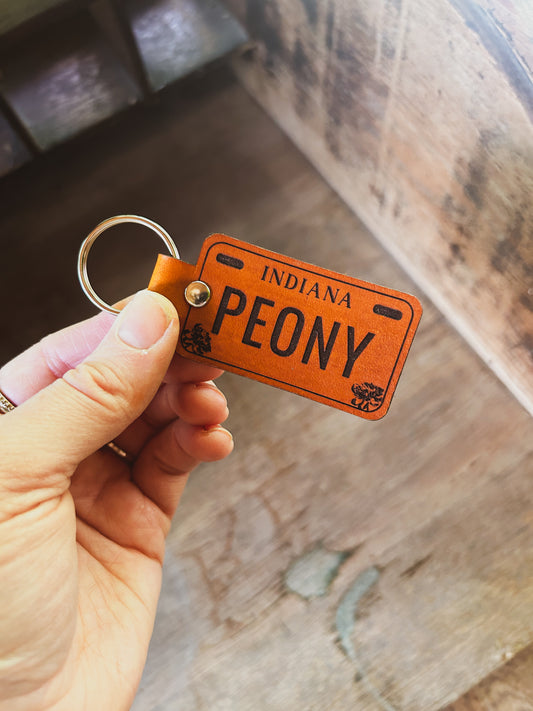 Indiana Peony License Plate Keychain