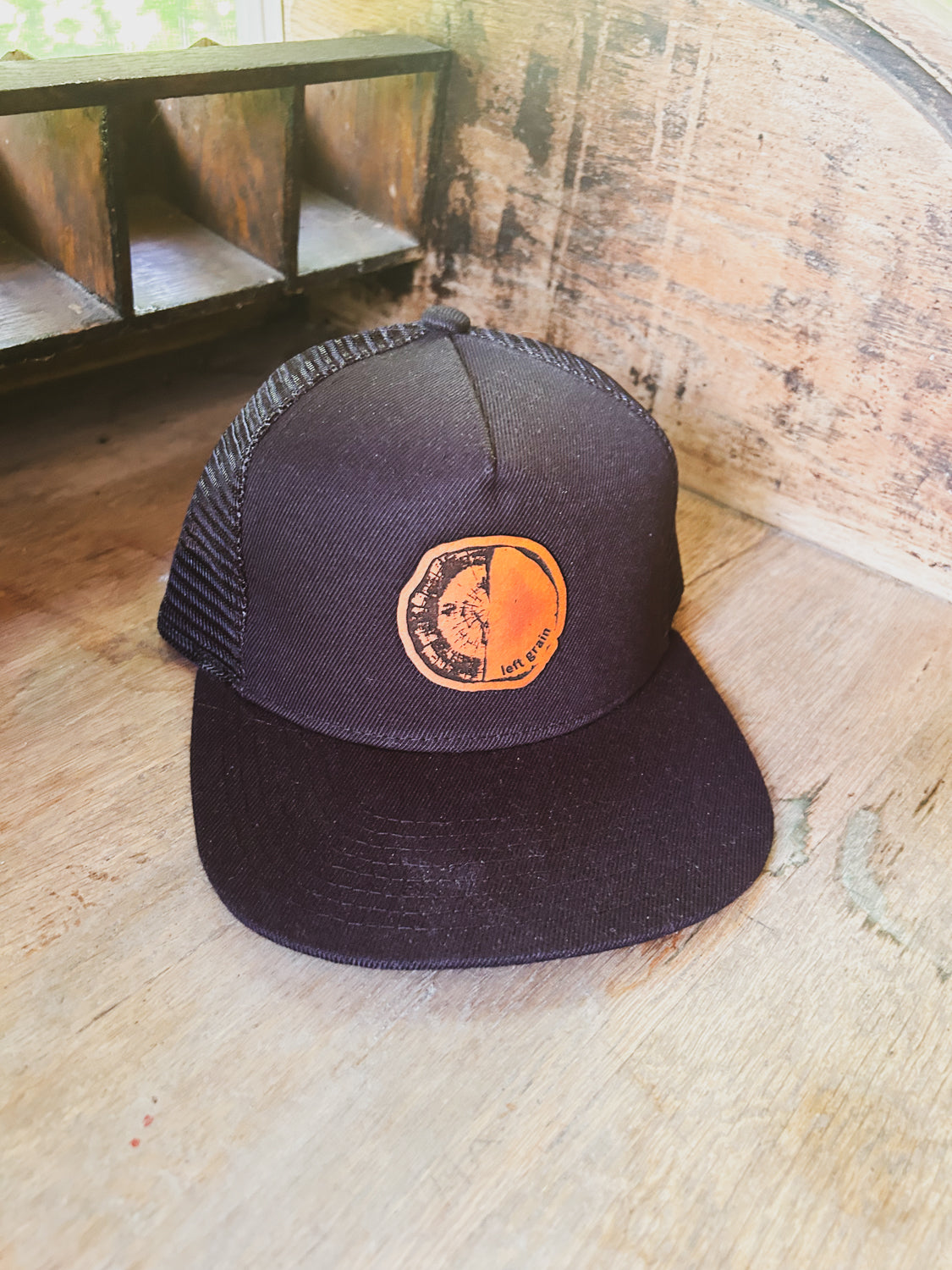 Custom Logo Leather Patch Hat - Flat Bill Trucker - Adult