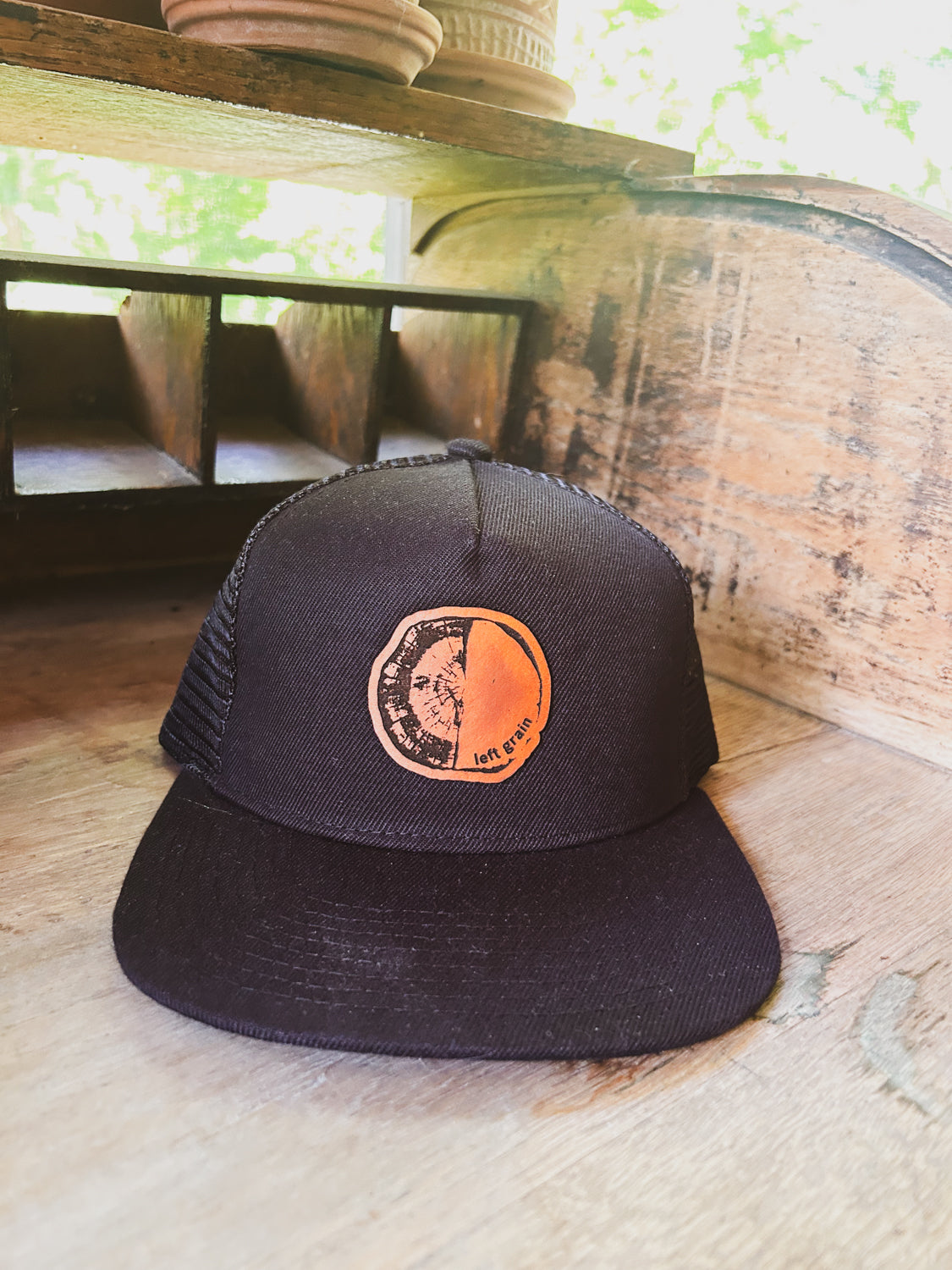 Custom Logo Leather Patch Hat - Flat Bill Trucker - Adult