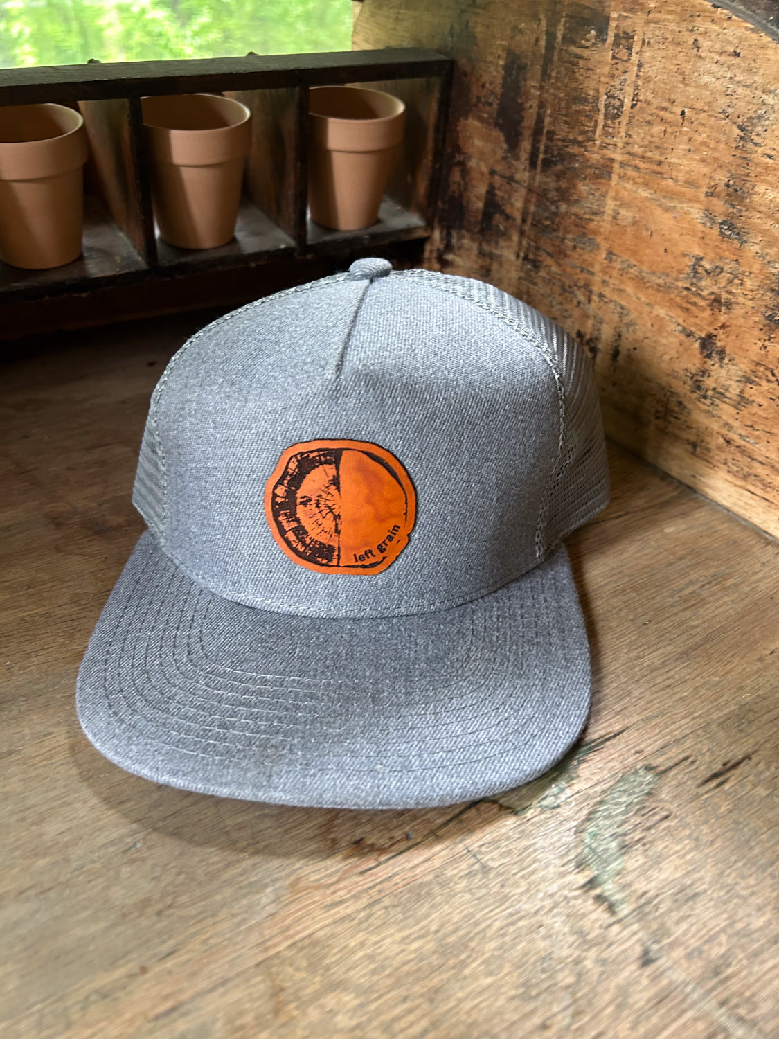Custom Logo Leather Patch Hat - Flat Bill Trucker - Adult
