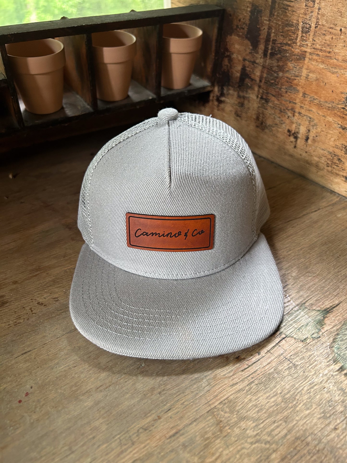 Custom Logo Leather Patch Hat - Flat Bill Trucker - Adult