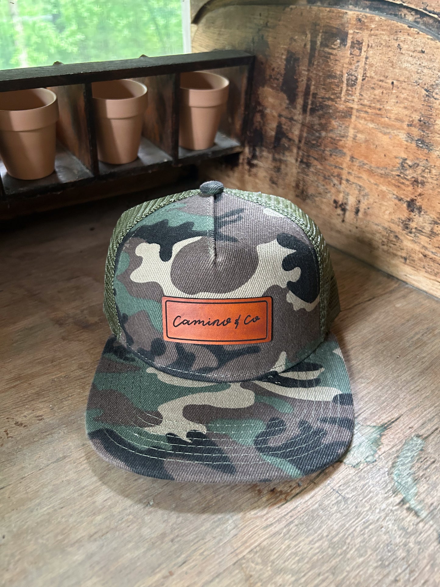 Custom Logo Leather Patch Hat - Flat Bill Trucker - Adult