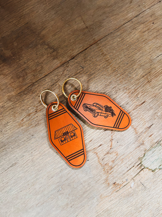 Custom Logo Leather Vintage Motel Keychain