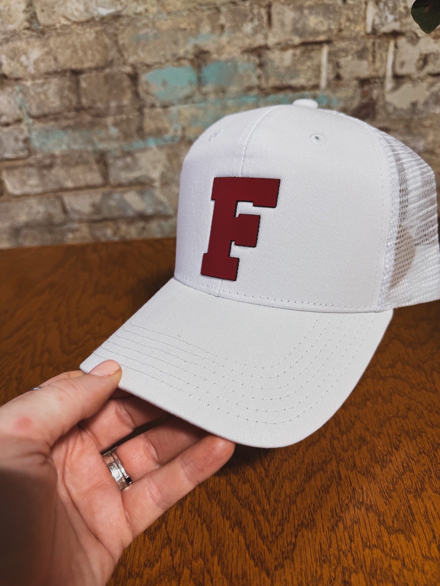 Custom Sports Letter Leather Patch Hat – White