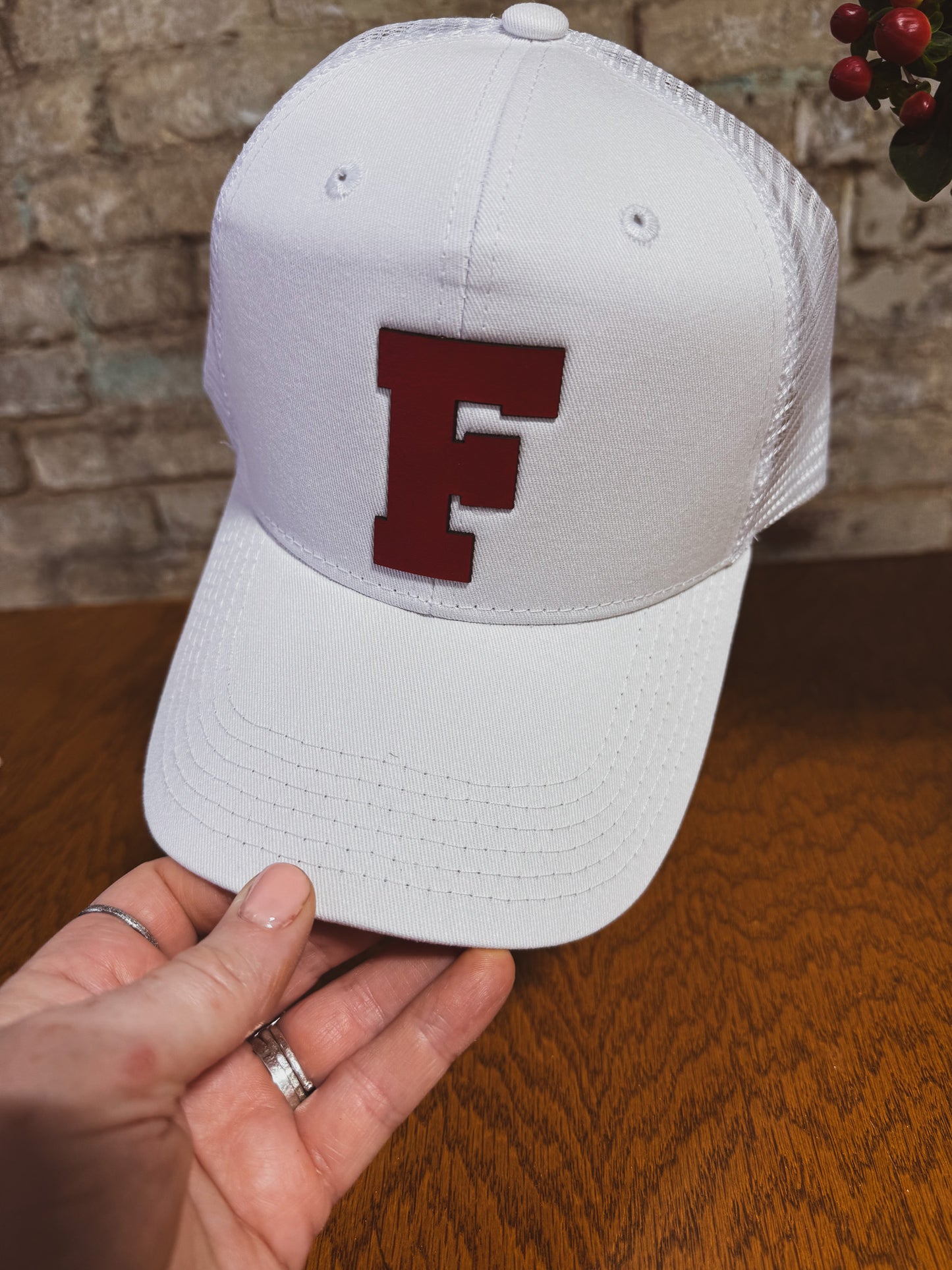 Custom Sports Letter Leather Patch Hat – White