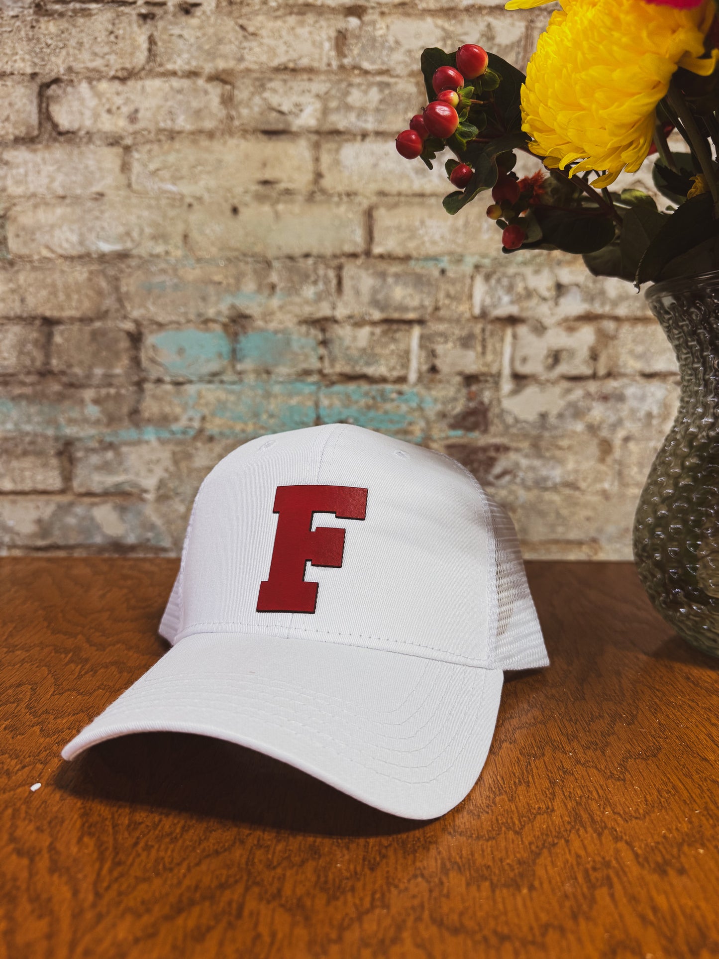 Custom Sports Letter Leather Patch Hat – White