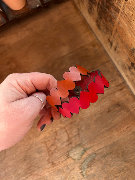 String of Hearts Leather Cuff Bracelet