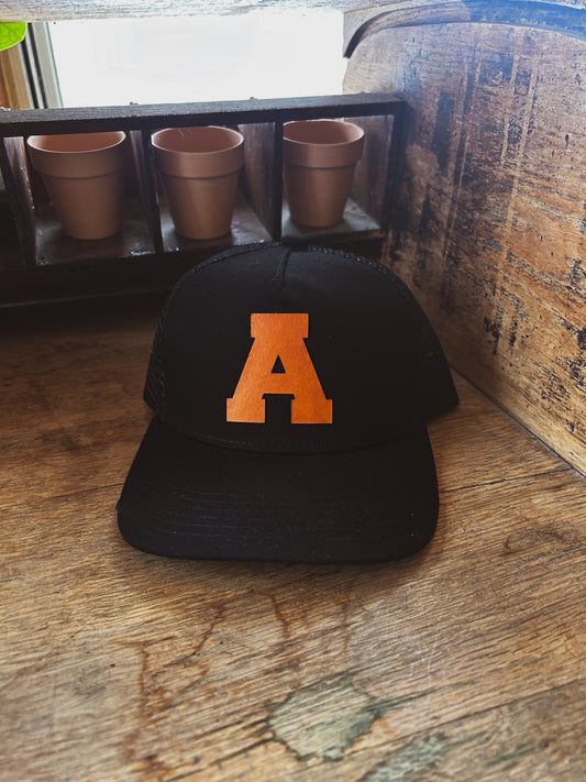 Custom Collegiate Letter Leather Patch Hat – White