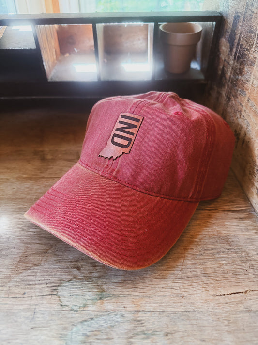 Vintage Red Legacy Hat – IND Leather Patch