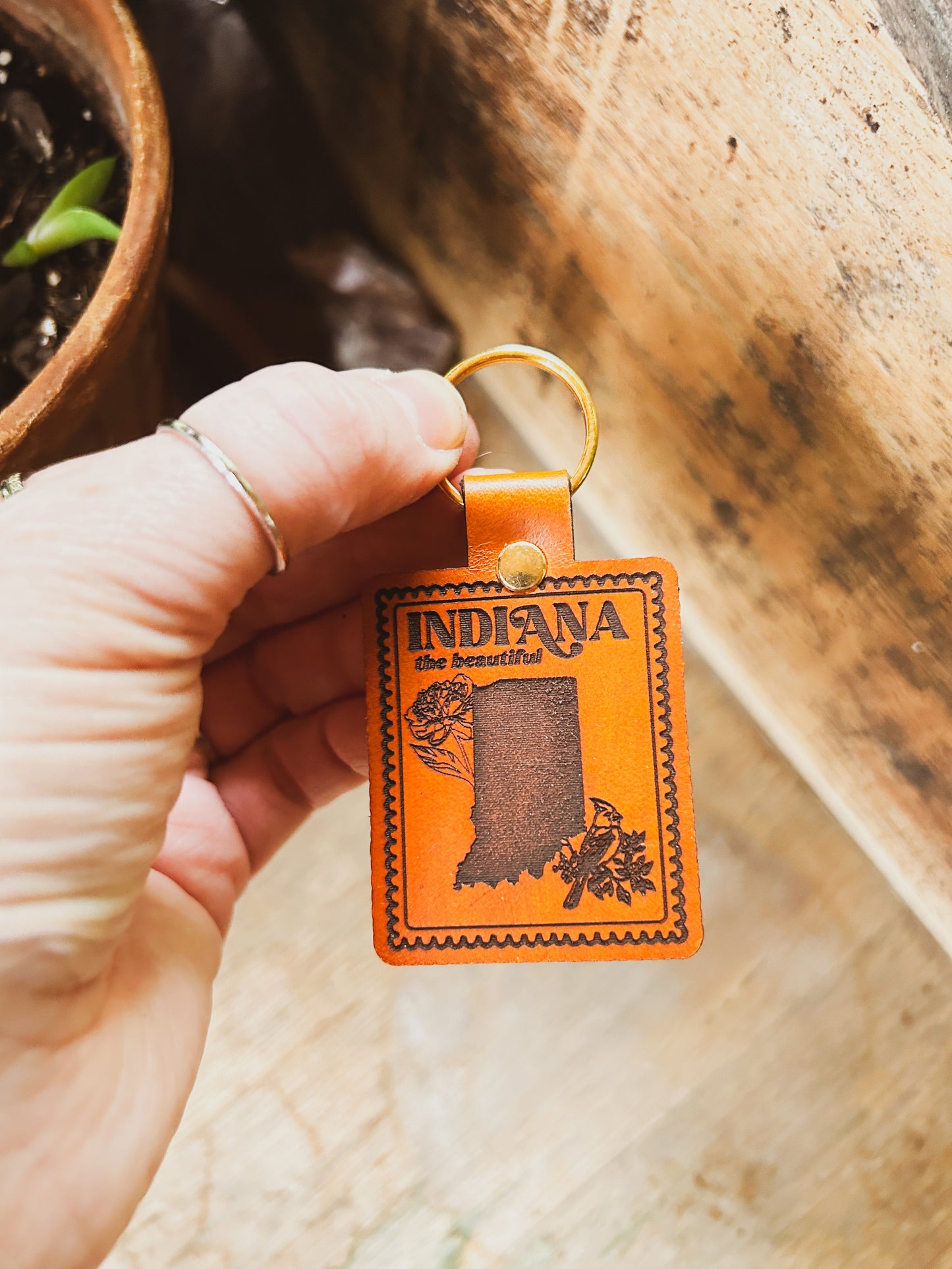 Indiana Stamp Keychain