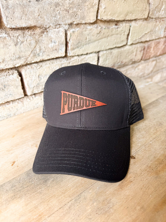Purdue Pennant Leather Patch Hat