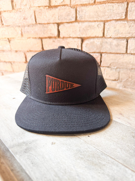 Purdue Pennant Leather Patch Hat on Flabtill Hat