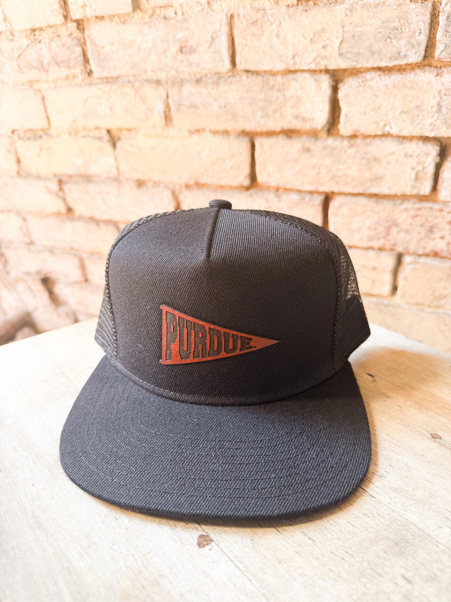 Purdue Pennant Leather Patch Hat on Flabtill Hat