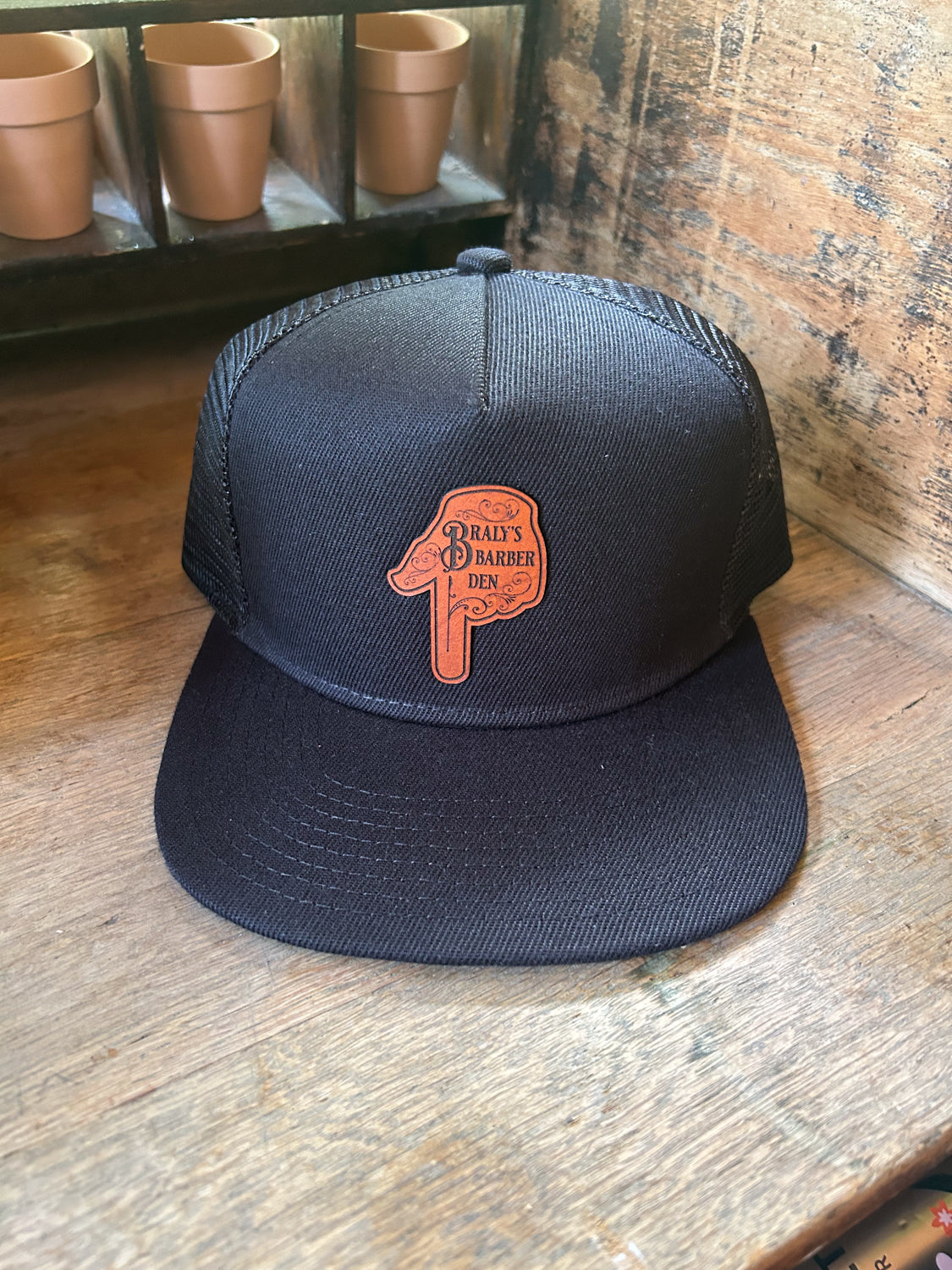 Custom Logo Leather Patch Hat - Flat Bill Trucker - Adult