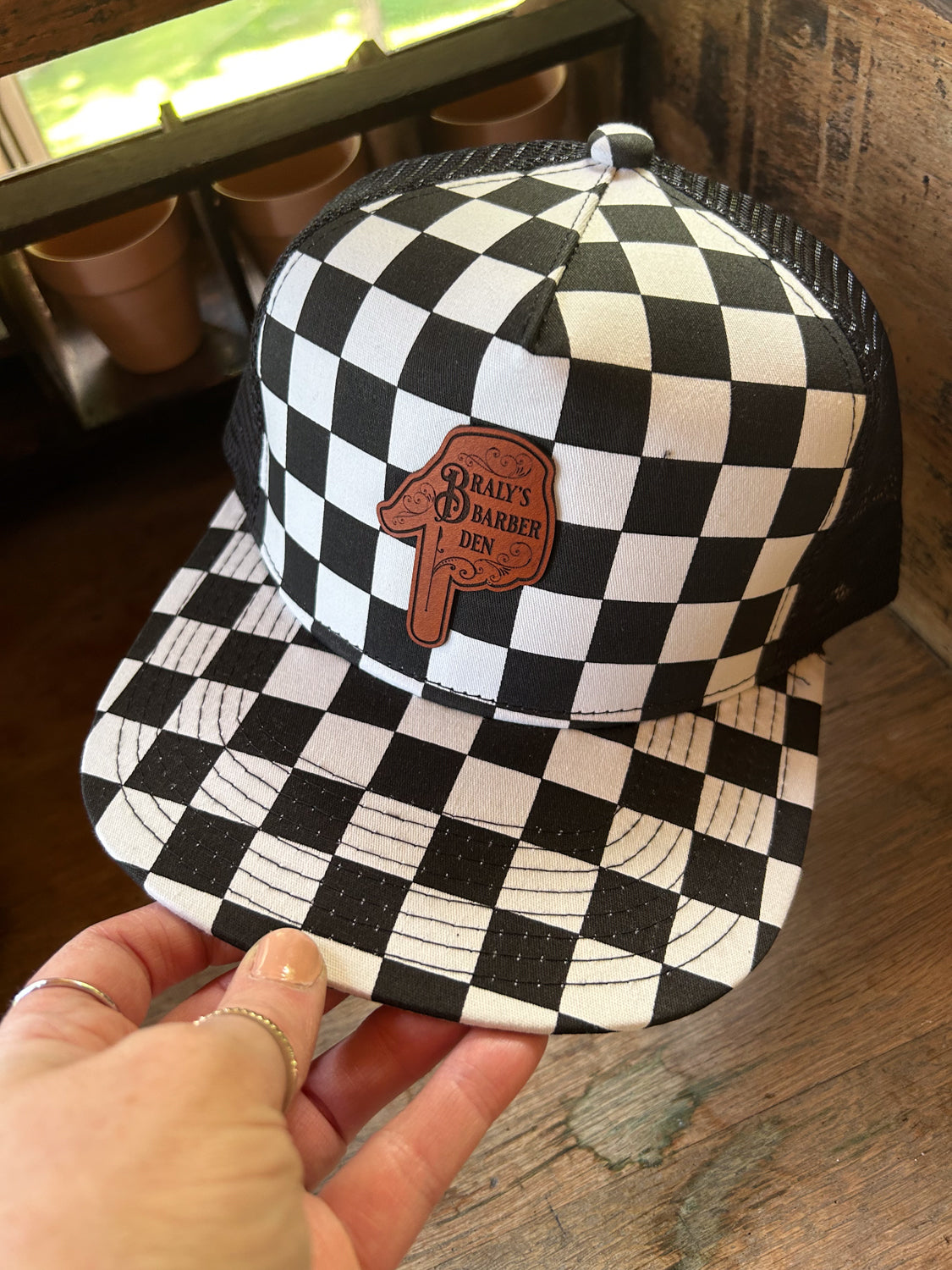 Custom Logo Leather Patch Hat - Flat Bill Trucker - Adult