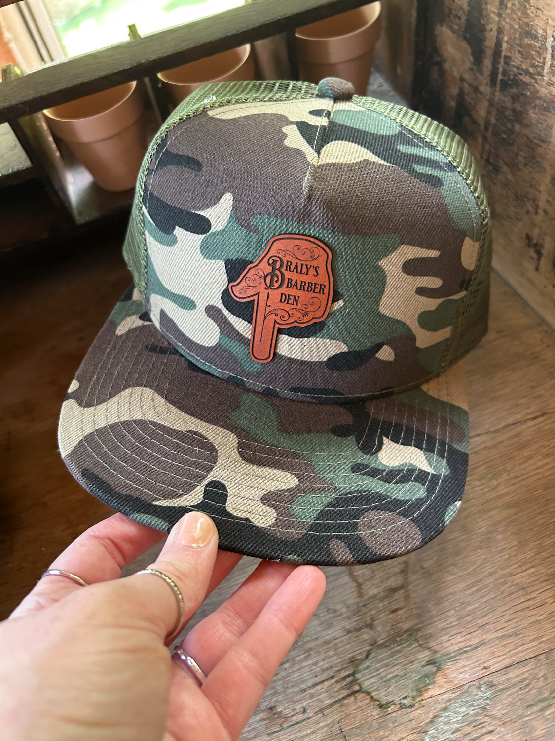 Custom Logo Leather Patch Hat - Flat Bill Trucker - Adult