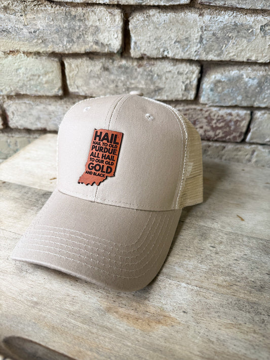 Purdue - Hail Purdue Indiana Leather Patch on Kahki Hat