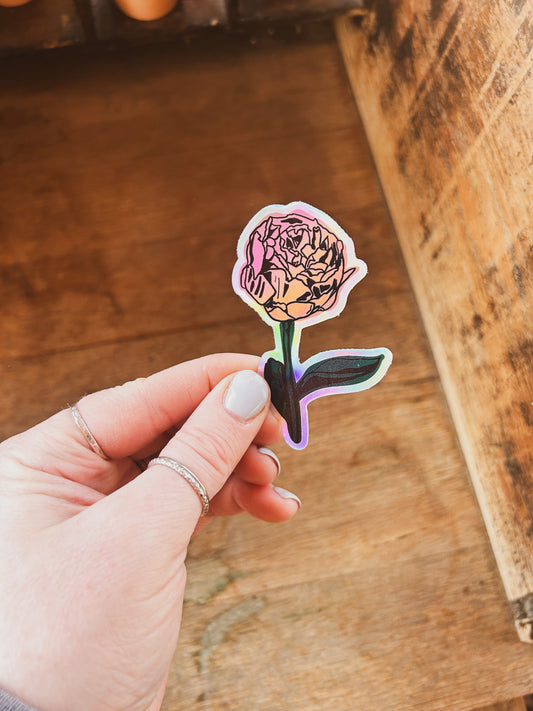 Holographic Pink Peony Sticker