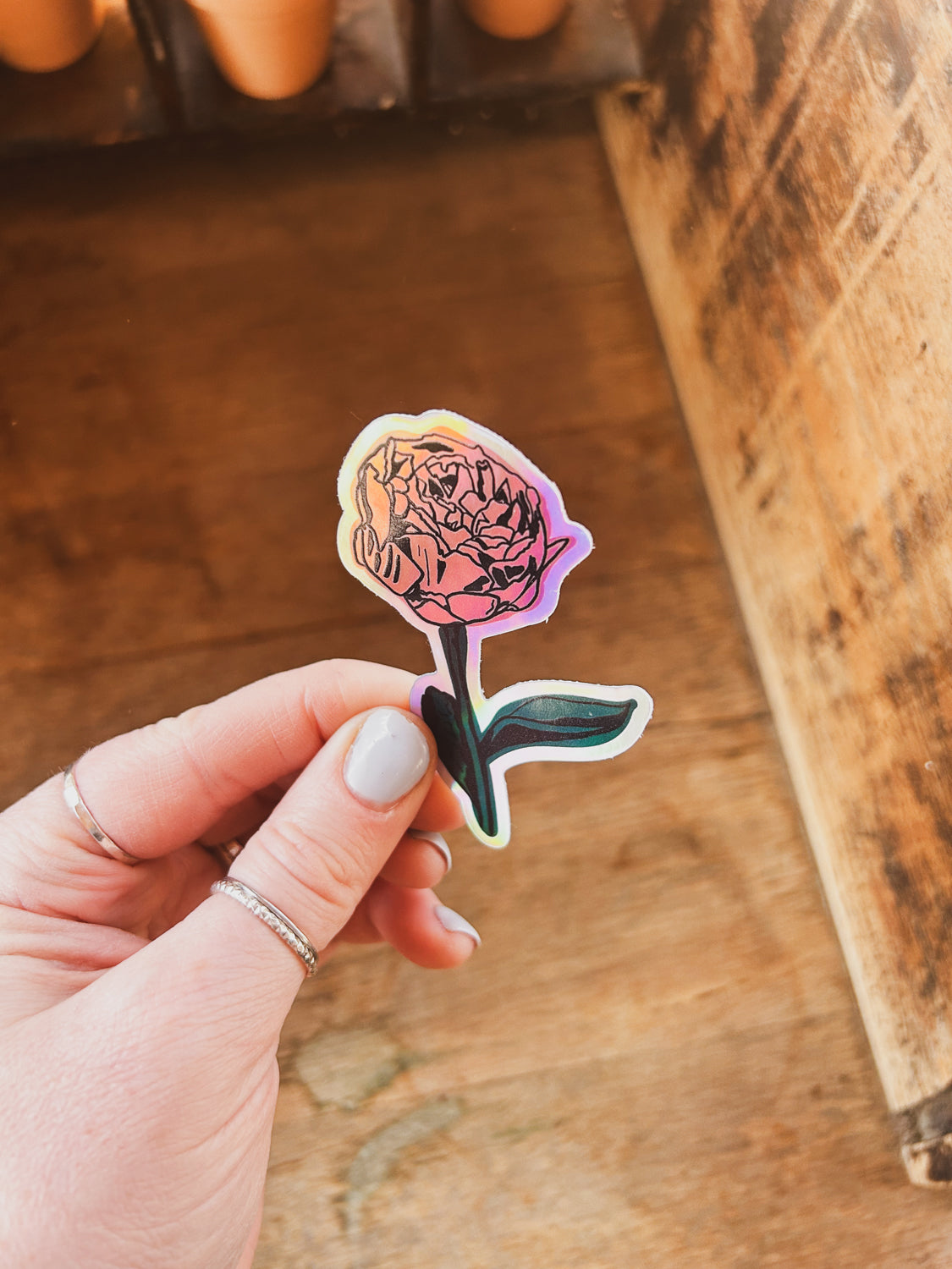Holographic Pink Peony Sticker