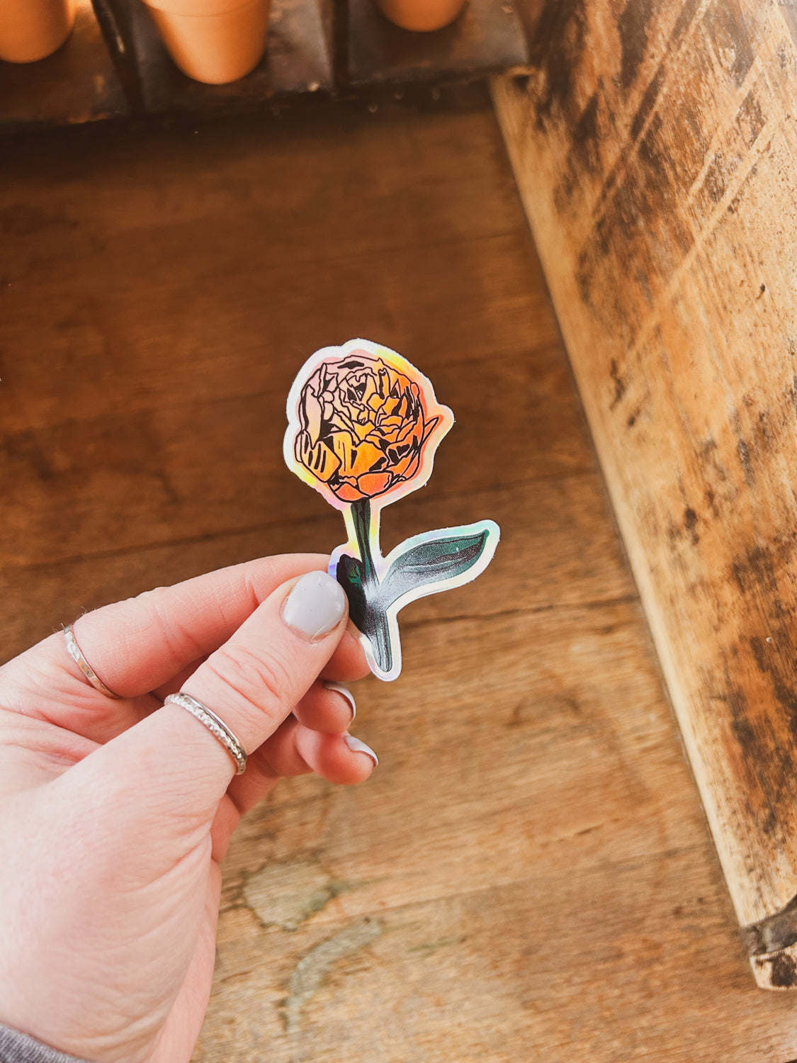 Holographic Pink Peony Sticker