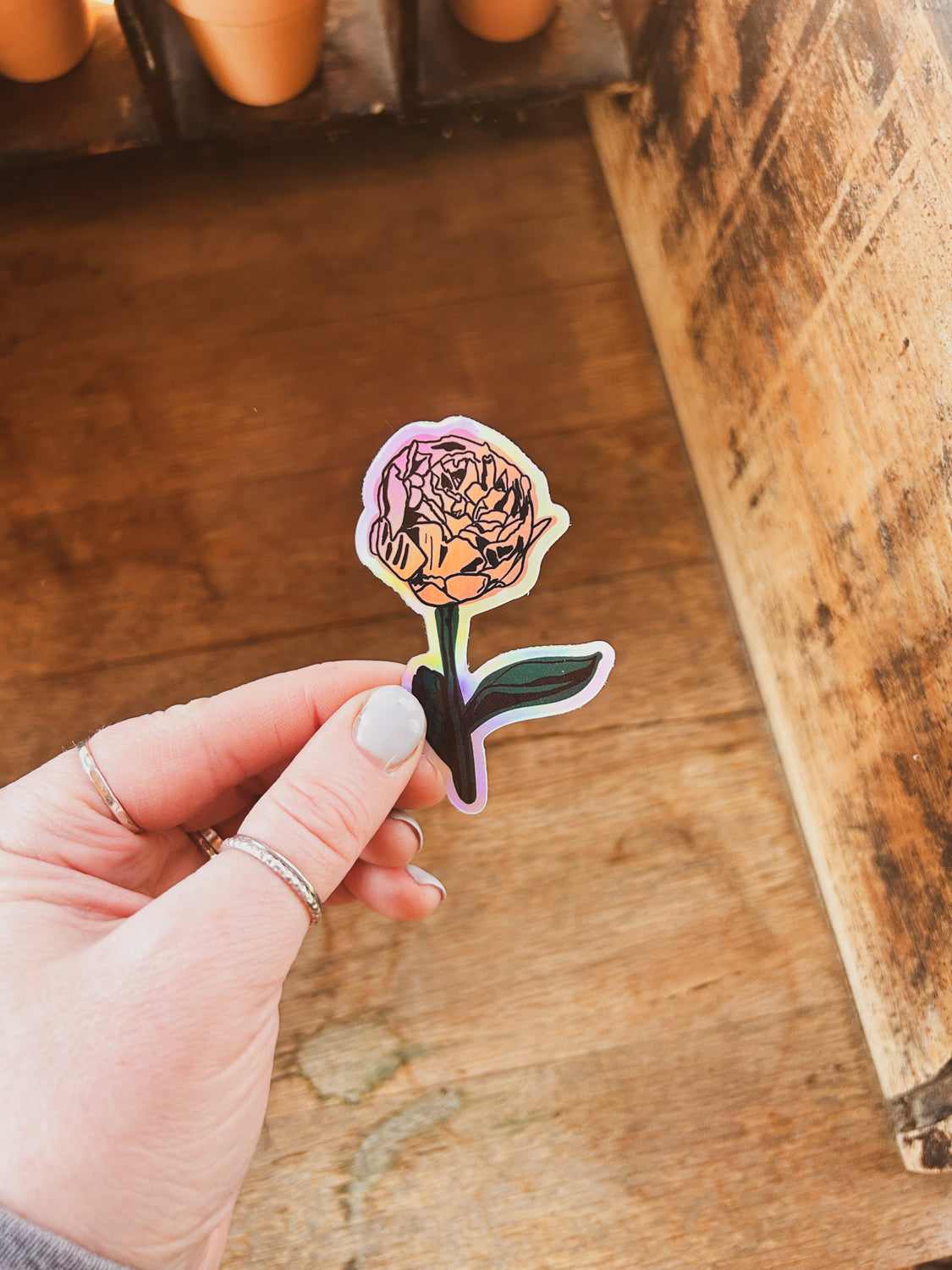 Holographic Pink Peony Sticker