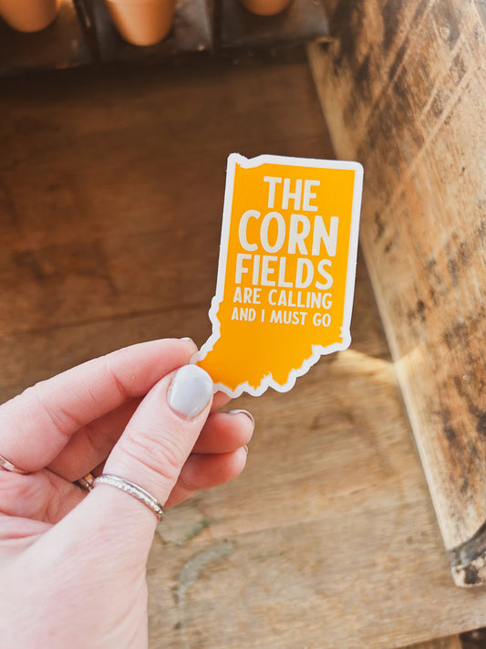 Indiana The Cornfields Are Calling Embossed Sticker