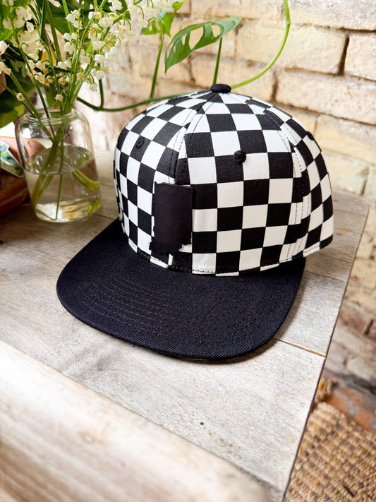 Checkered Black Bill Hat with Indiana Patch