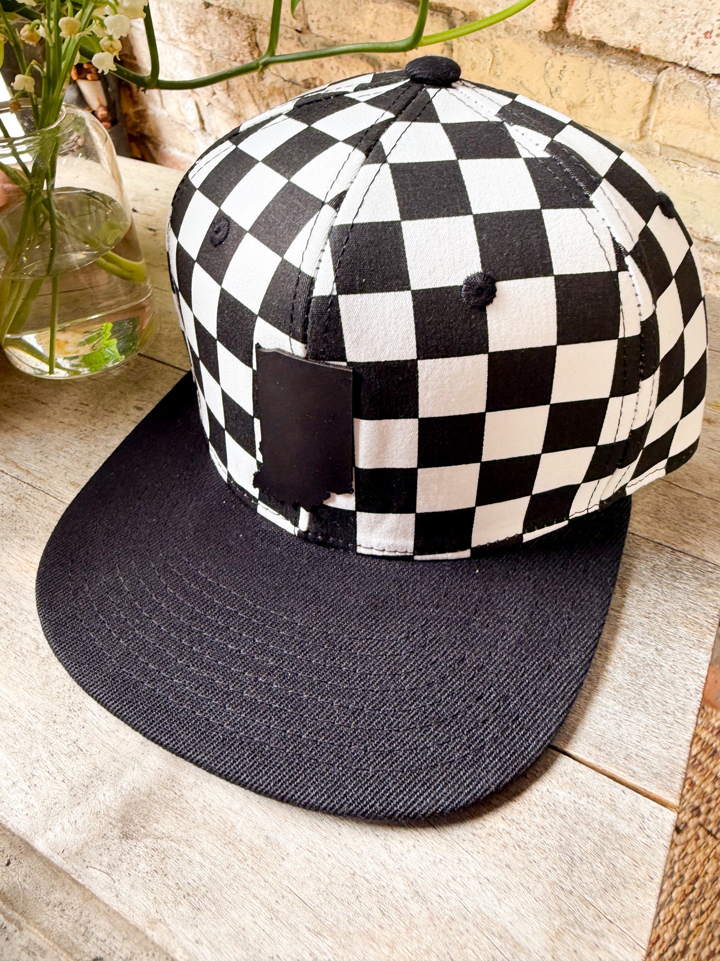 Checkered Black Bill Hat with Indiana Patch