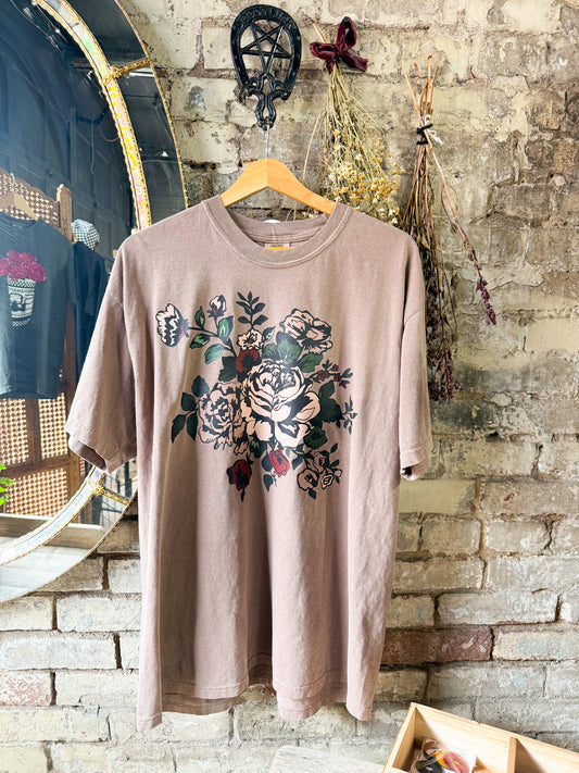 Vintage Floral Peony Tee – Espresso