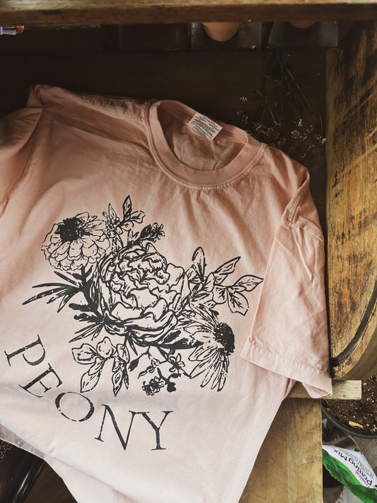 Peach Peony Tee - Vintage Print