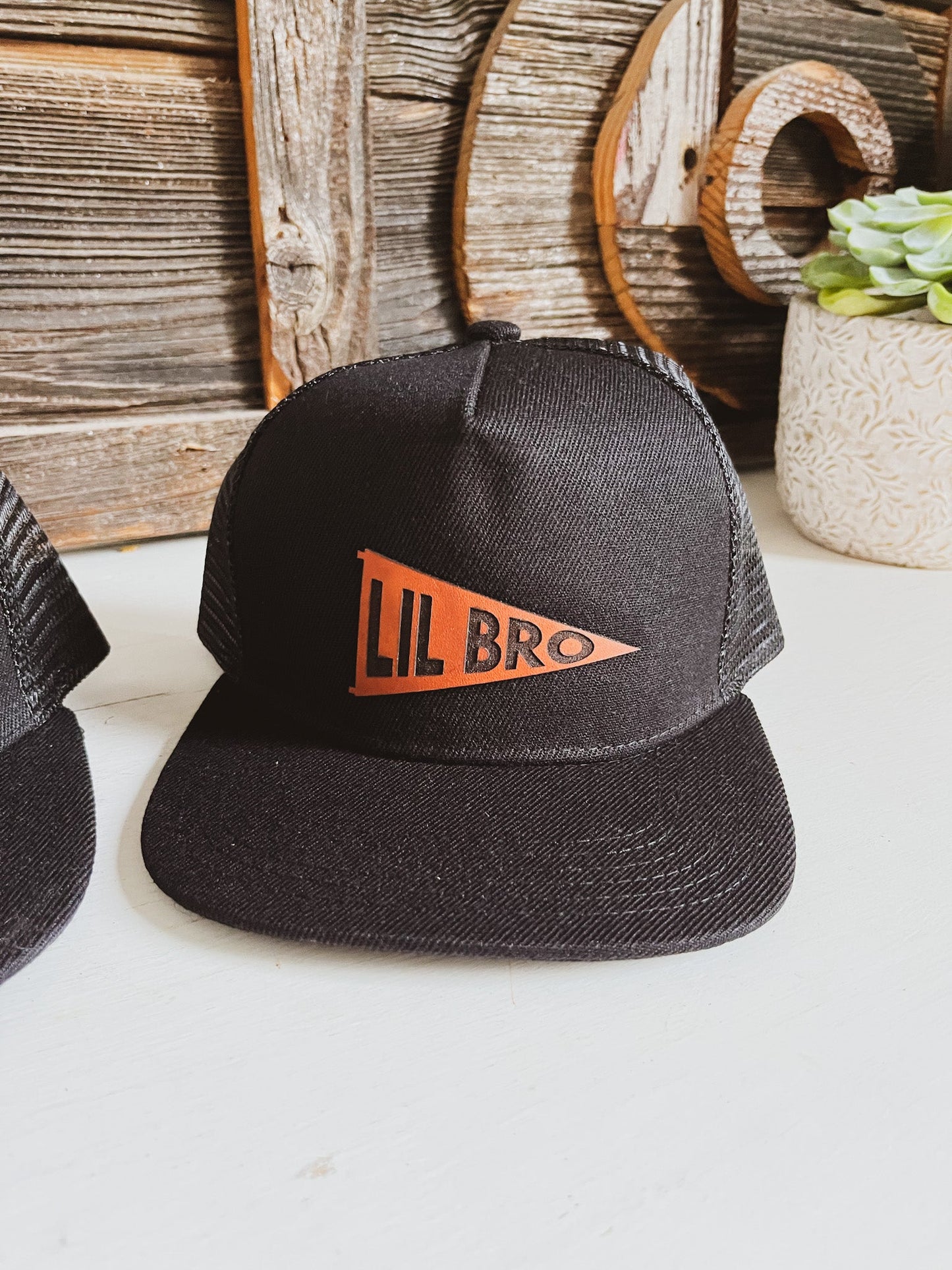 Big Bro and Lil Bro Pennant Leather Patch Hat - Black - Infant Size