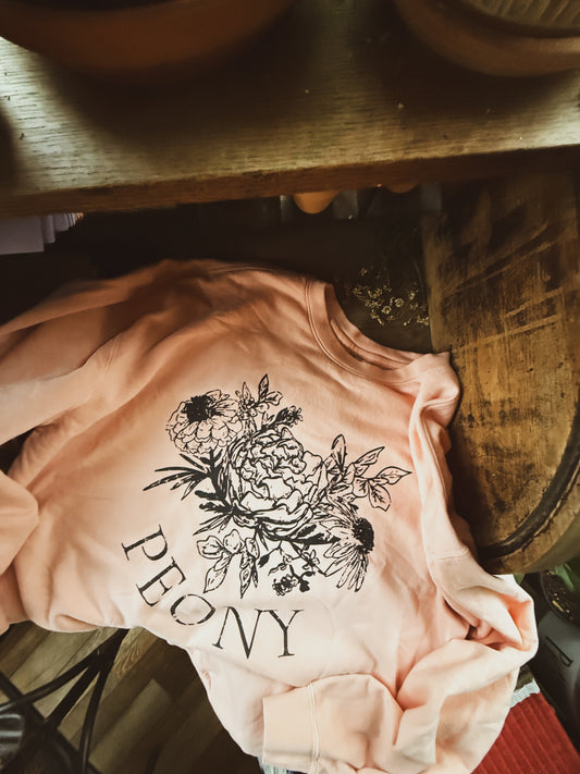 Peach Peony Sweatshirt - Vintage Print