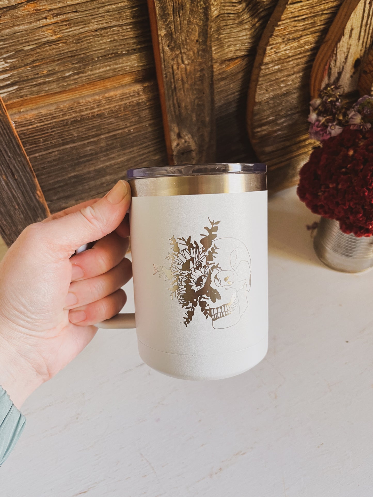 Sunflower Skeleton Engraved Tumbler
