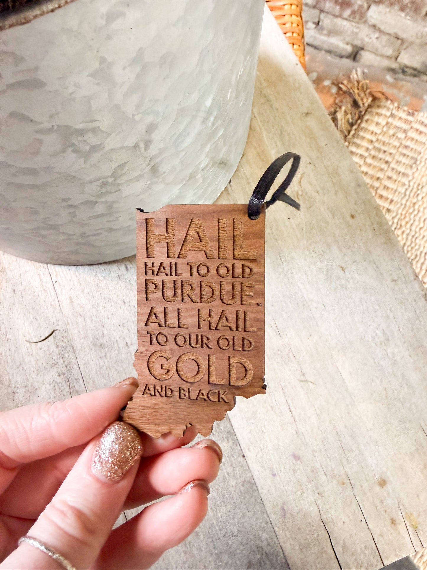 Hail Purdue Indiana Ornament - Walnut