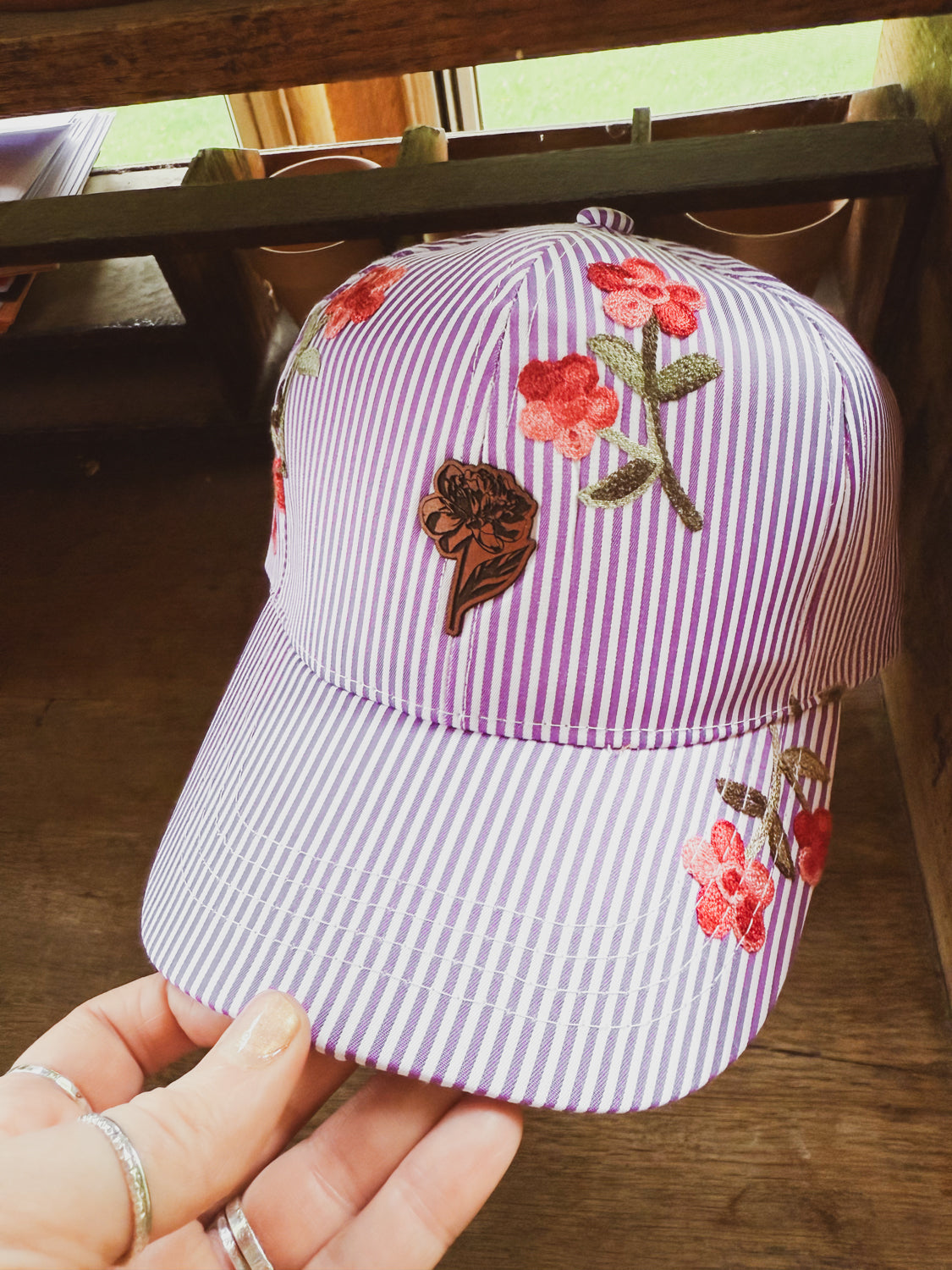 Striped Floral Peony Patch Hat