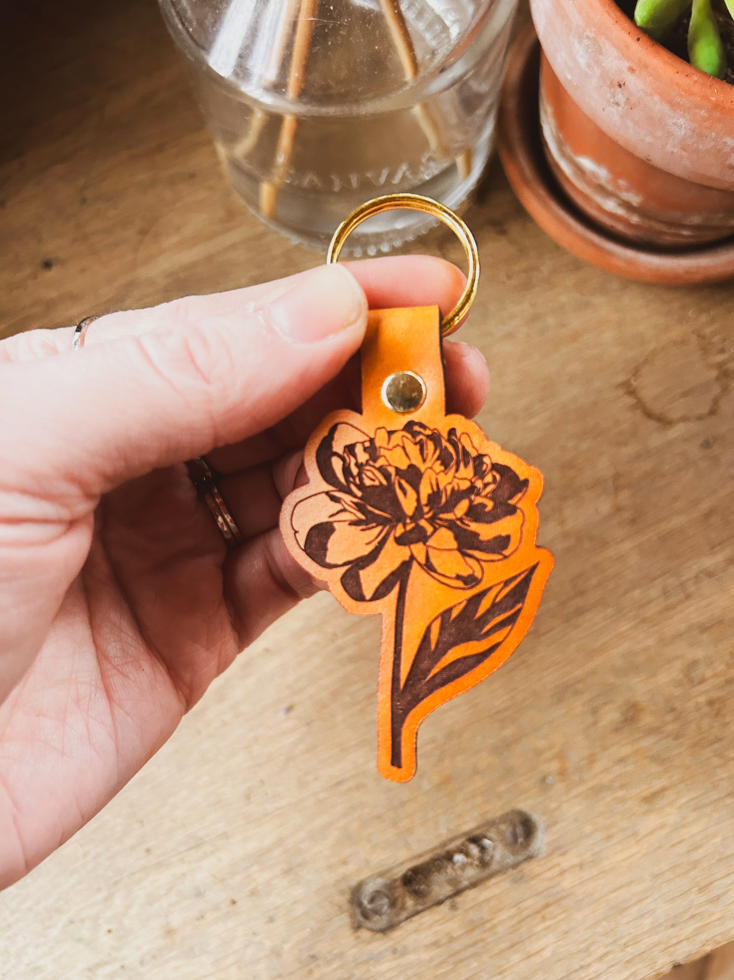 Peony Flower Keychain