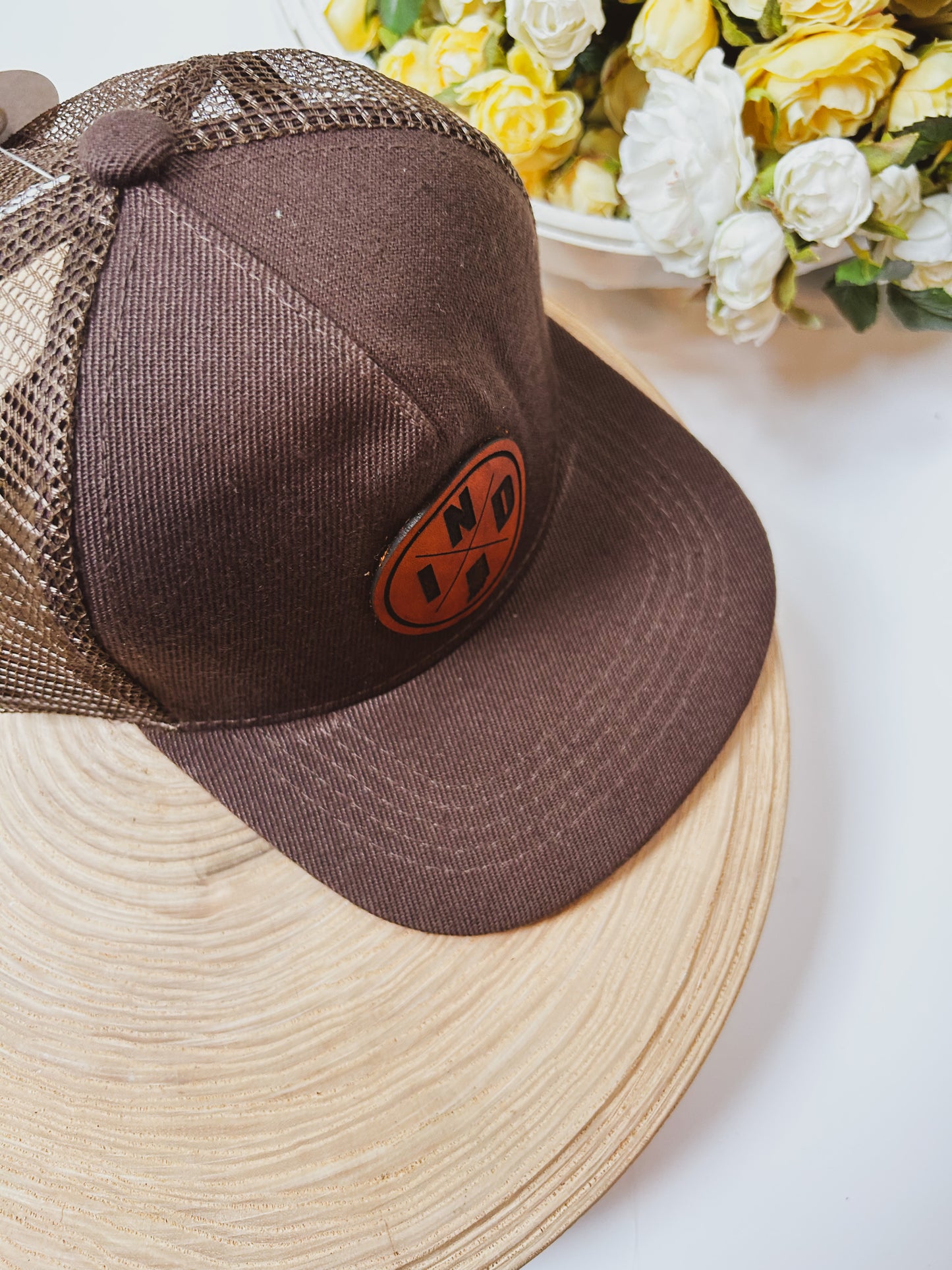 Infant Circle IND Leather Patch on Brown Trucker Hat